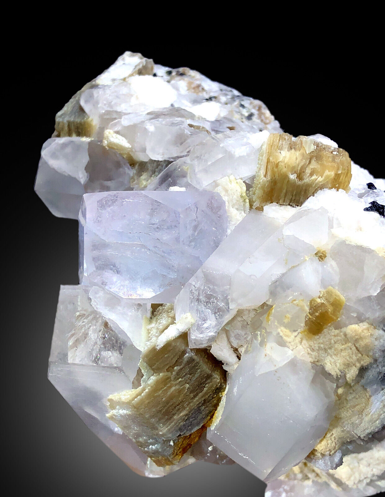 rare mineral specimen with mica and tantalite
large AquaMorganite crystal display piece