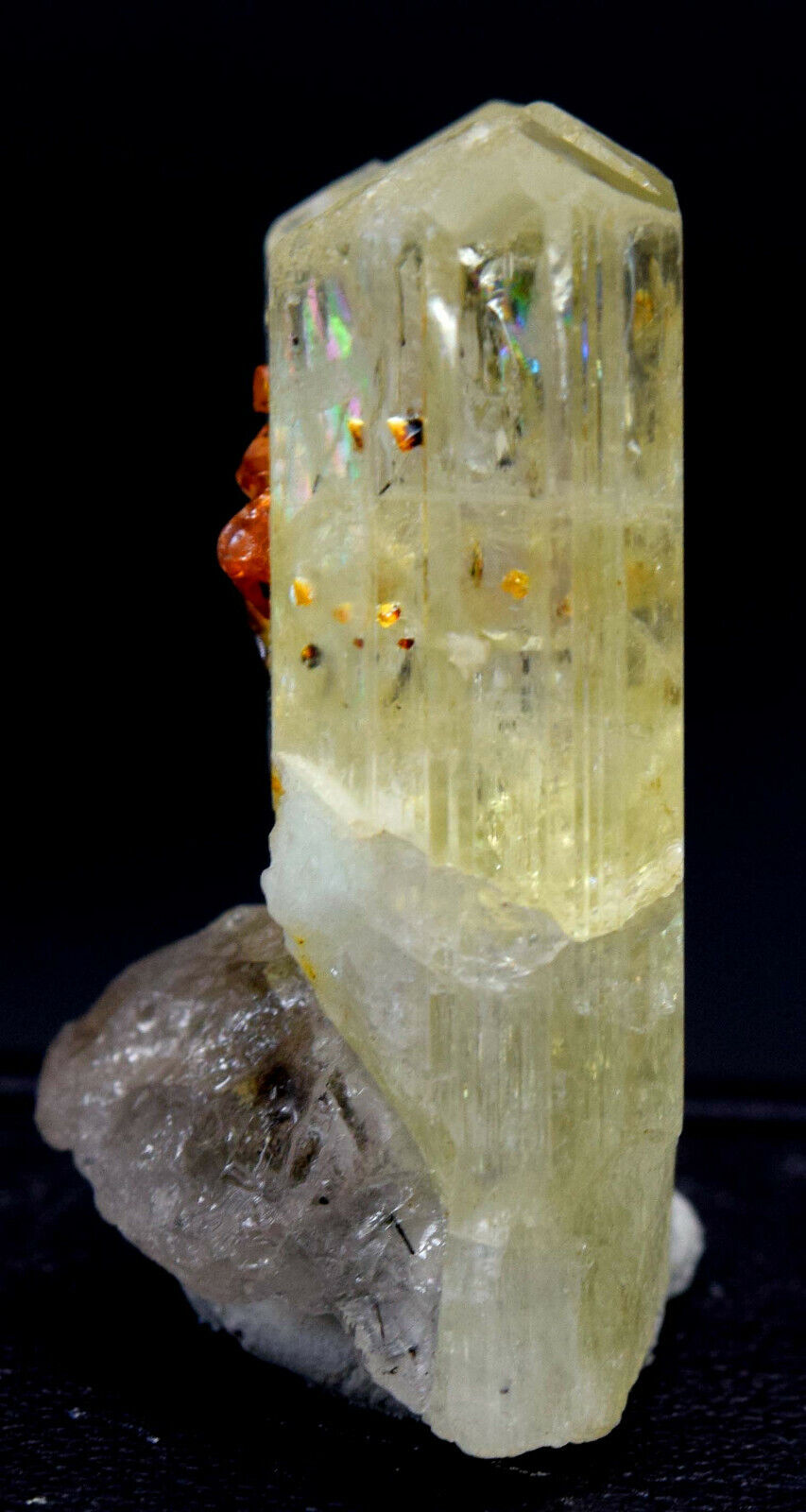 natural kunzite crystal with microlite inclusions
rare spodumene triphane mineral specimen 17g