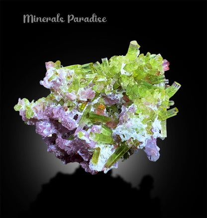 topaz crystals with watermelon tourmaline display piece
aesthetic bicolor tourmaline mineral specimen